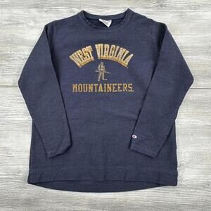 VTG Y2K Thermal Shirt Mens MED Blue West Virgina Mountaineers Waffle Knit Retro